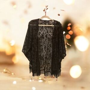 ABG Shall black with fringe size 12 see threw nice over sleeveless dress or pant